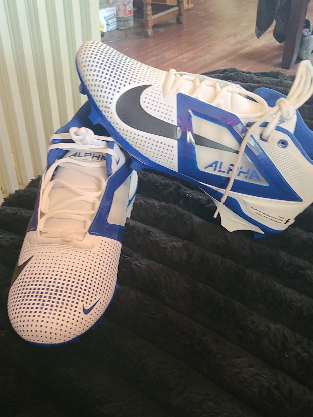 Nike White and Royal Blue Alpha Football Cleats